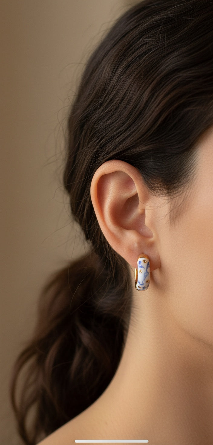 Blue & White Cloisonne Hoops