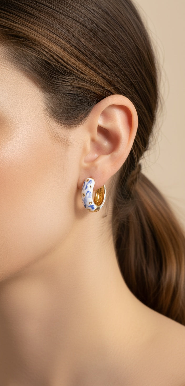 Blue & White Cloisonne Hoops