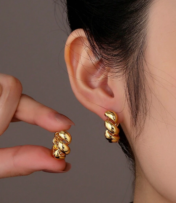 Gold Bubble Wave Hoops