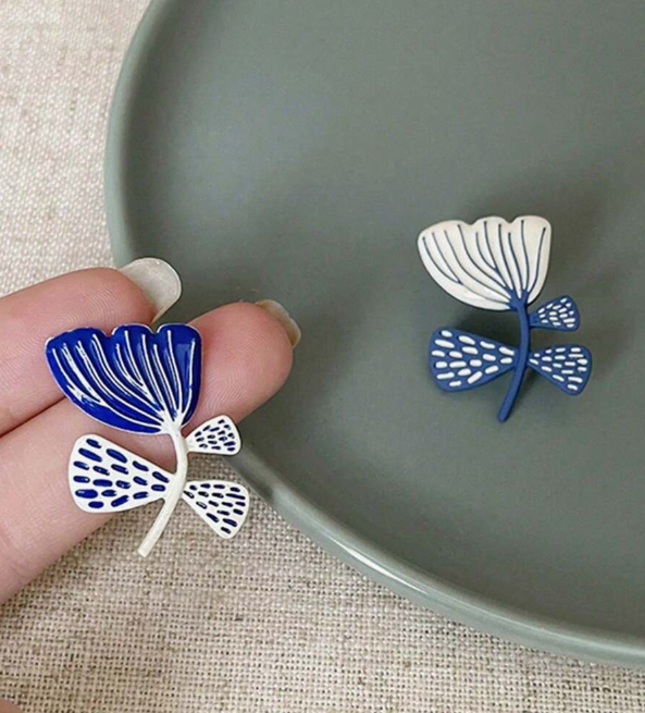 Enamel Mismatched Flower Studs
