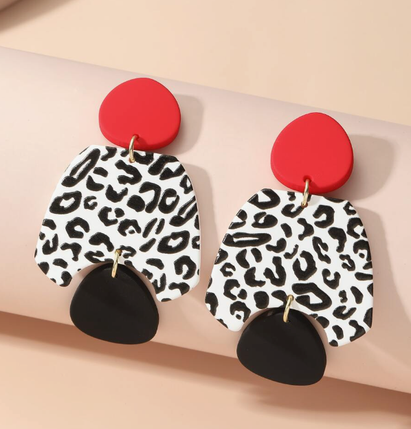 Red and White Leopard Print Danglers