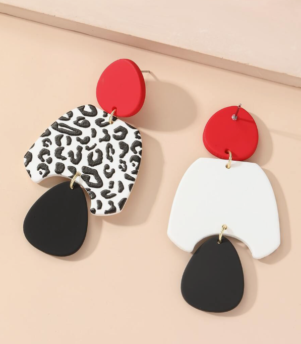 Red and White Leopard Print Danglers