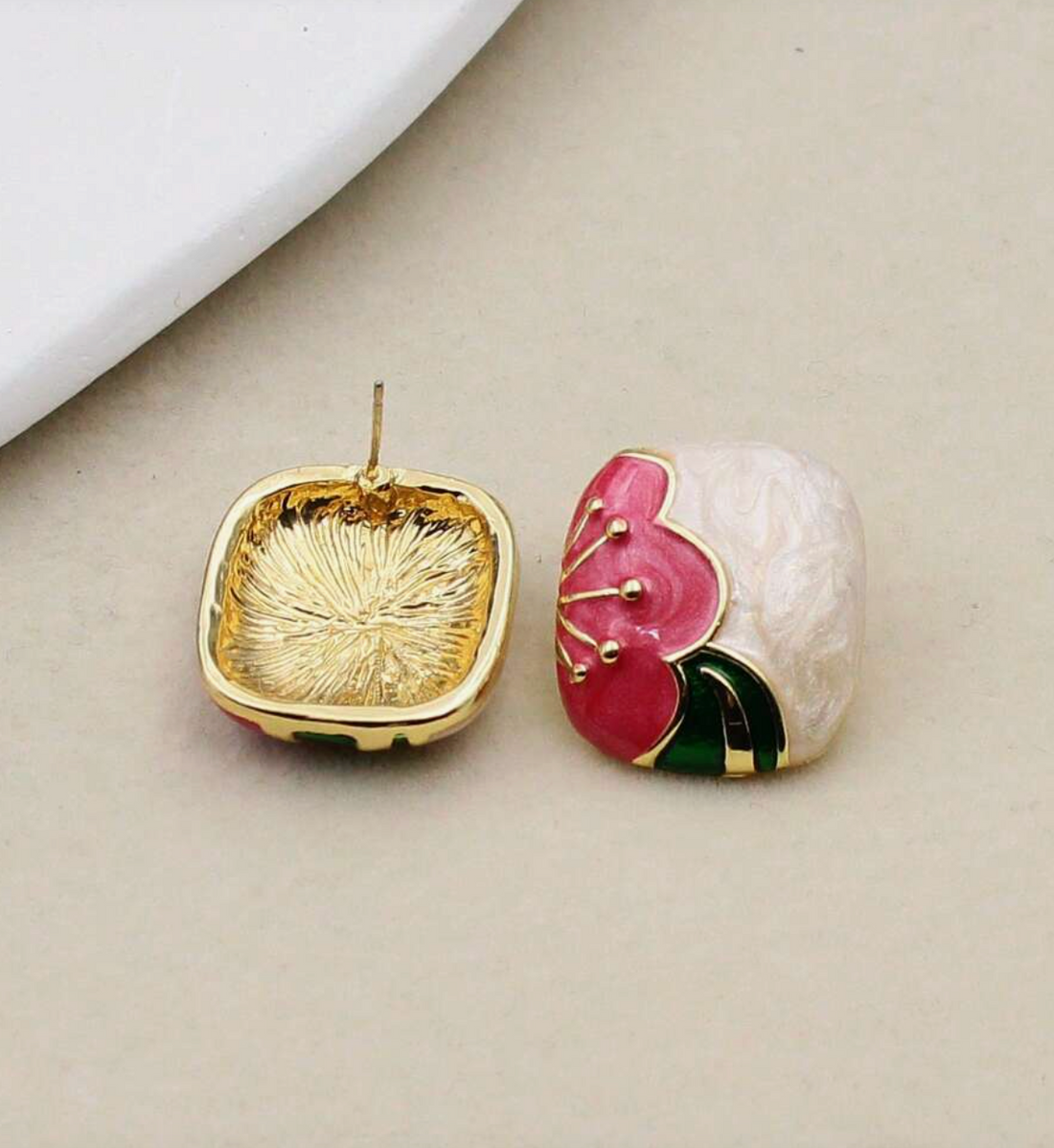 Vintage Bloom Cloisonné Flower Stud Earrings