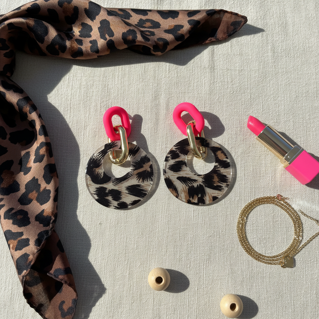 Hot Pink and Leopard Print Danglers